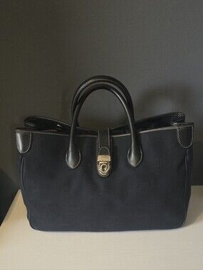 Dooney & Bourke Black DB Monogram Signature Canvas Double Handle Tote